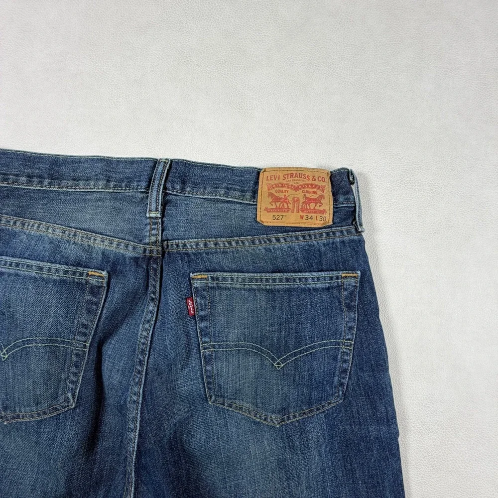Levis 527 Slim Bootcut Mens Jeans 34x30 Medium Wash Blue Denim Western Fade